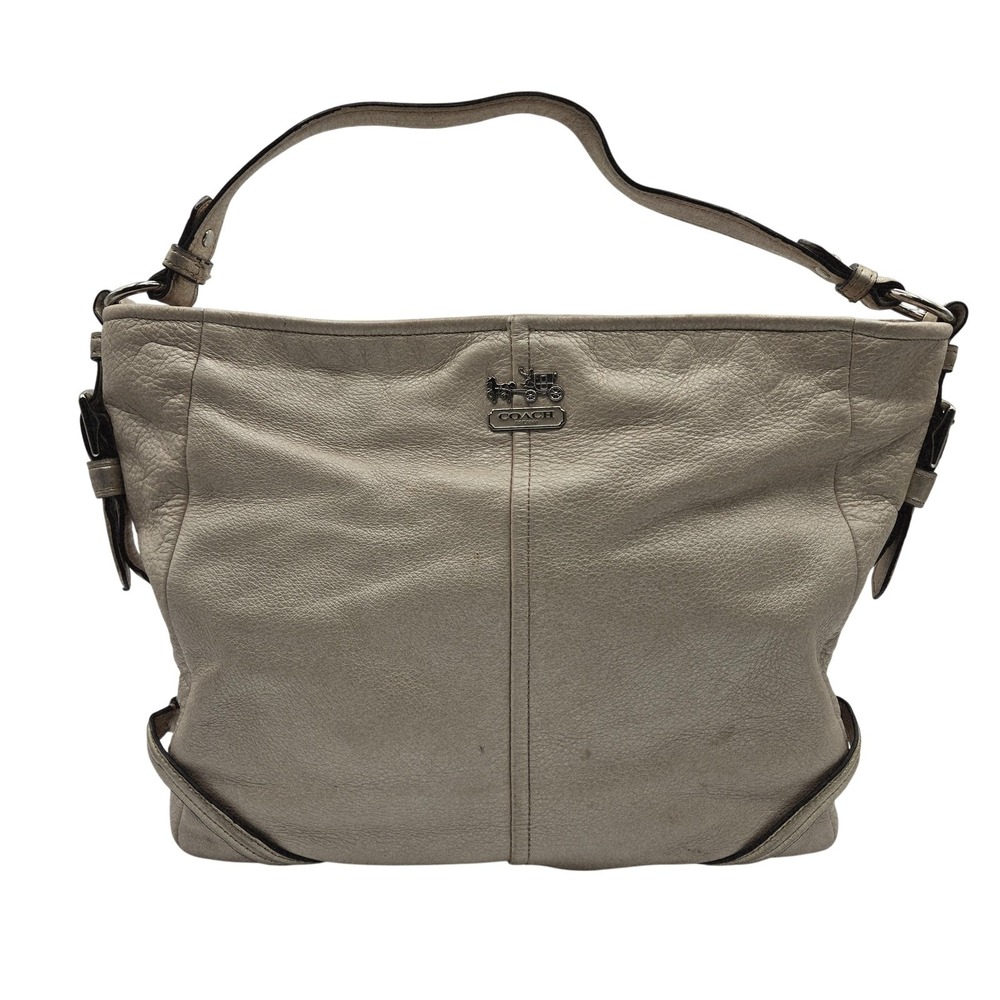 Coach Hobo Bag Womens‎ Large Beige Leather Zip Closure Purple Satin Lined